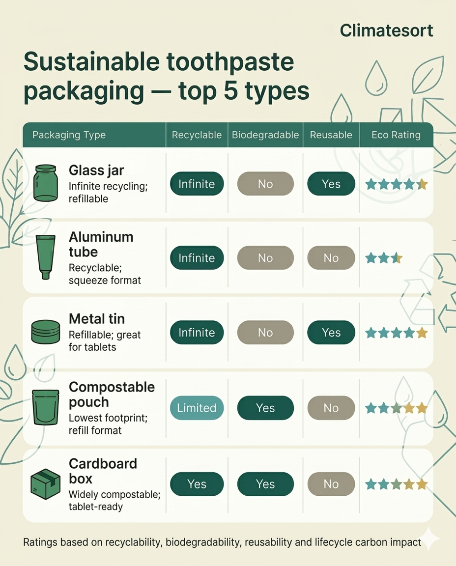 Sustainable Toothpaste Packaging Comparison Table