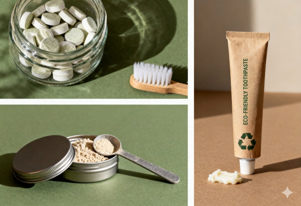 collage of eco-friendly toothpaste