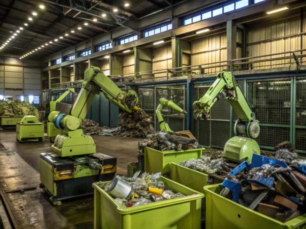 a modern e-waste recycling facility, possibly