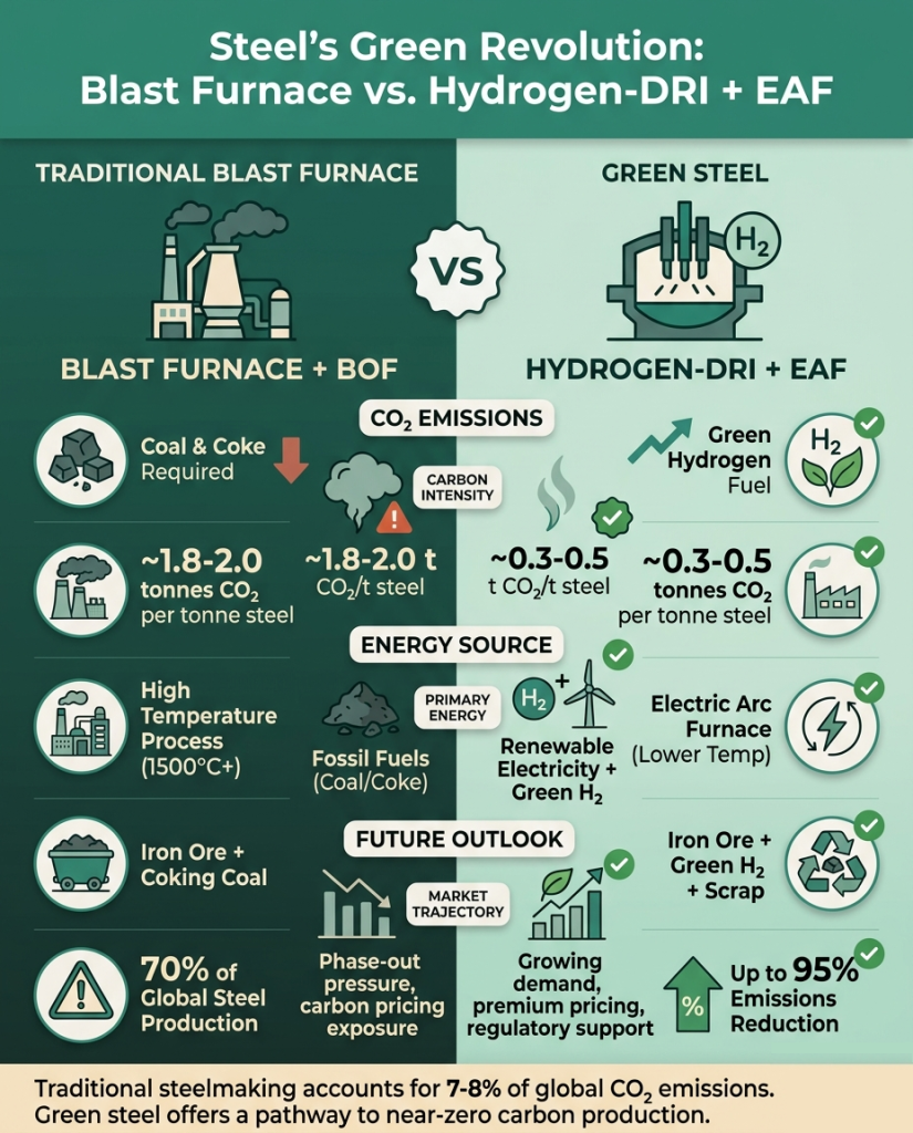 Green Steel Production Methods Comparison Infographic