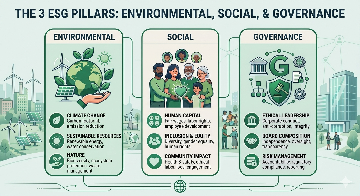 3 ESG pillars Environmental Social and Governance