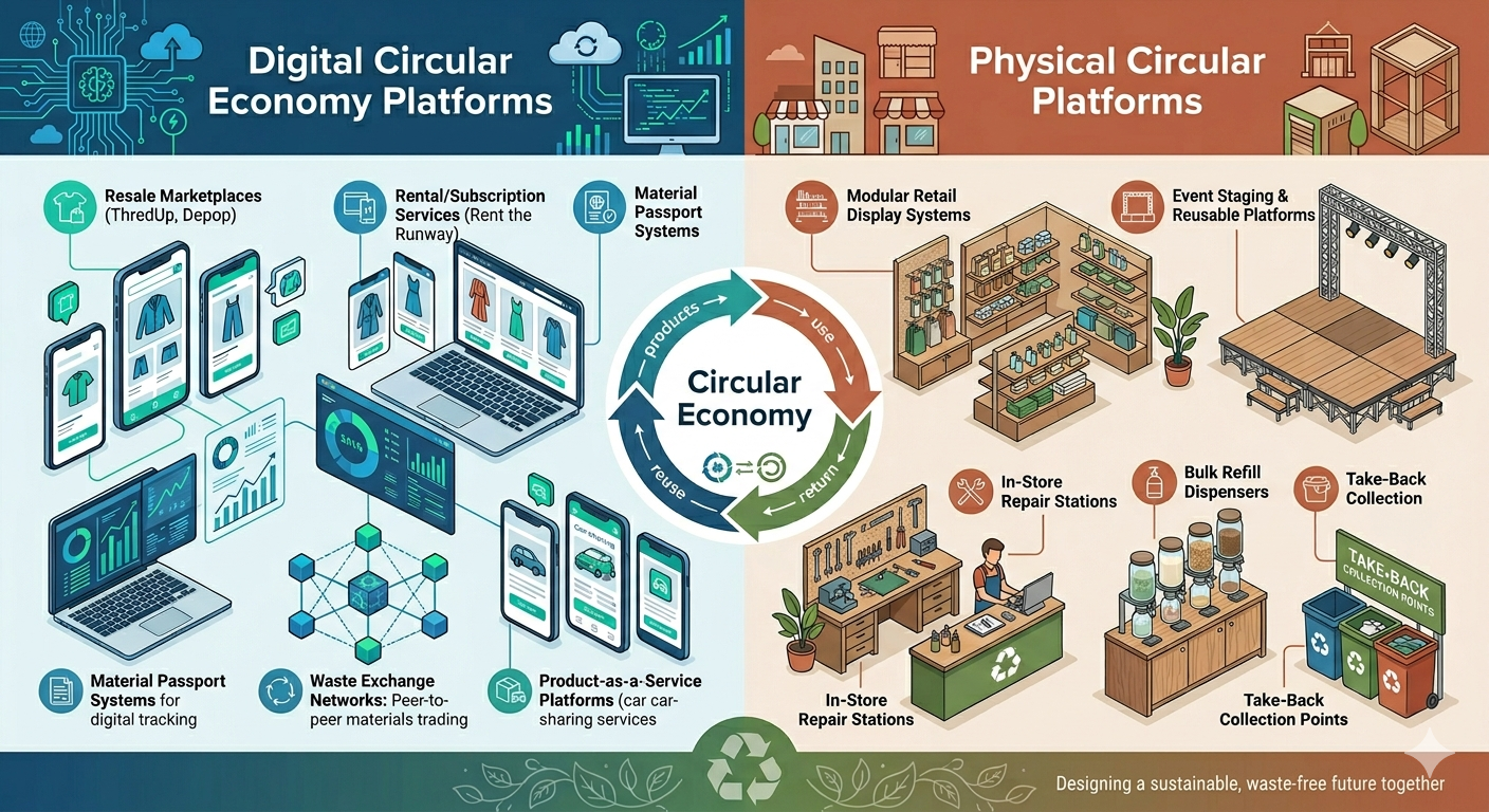 Comparison Infographic of Digital Circular Platform and Physical Circular Economy