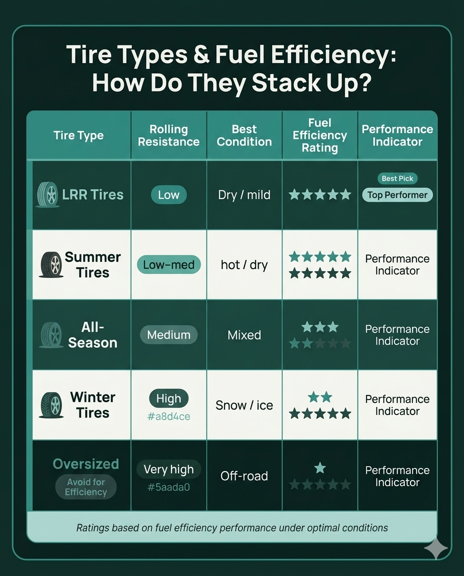 Tire Types & Fuel Efficiency Comparison Table & Review